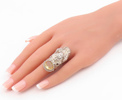925 Sterling Silver Vintage Ring PTI NEPAL Citrine Dragon Band  Sz 5.5  RG36541