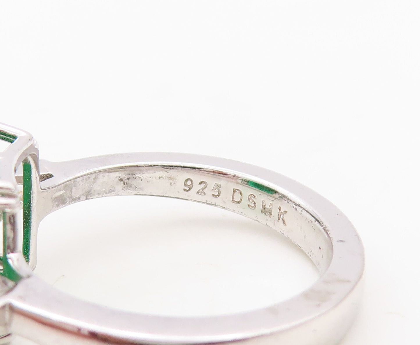 925 Sterling Silver Vintage Ring Square Cut Green & White CZ  Sz 7  RG30370