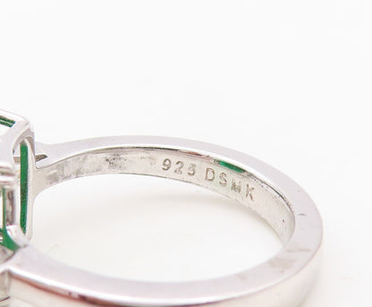 925 Sterling Silver Vintage Ring Square Cut Green & White CZ  Sz 7  RG30370