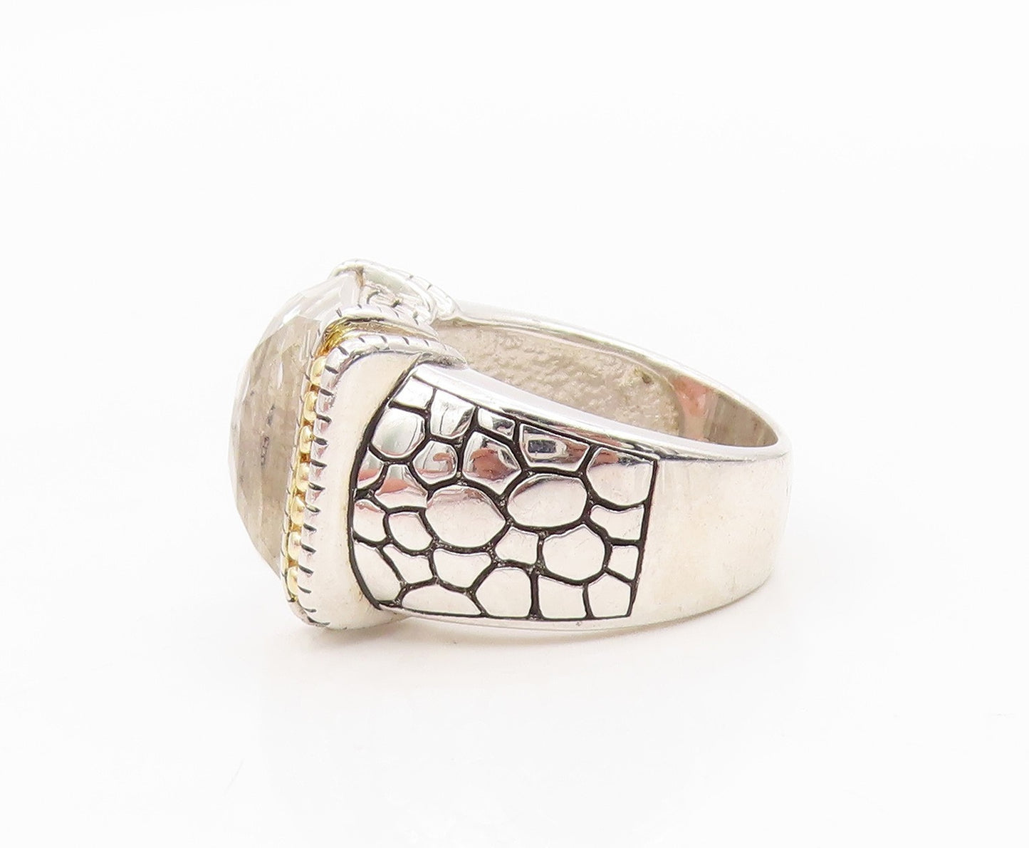 925 Sterling Silver Vintage Ring Two Tone Faceted White Topaz Band Sz 7 RG34327
