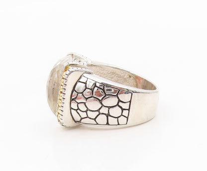 925 Sterling Silver Vintage Ring Two Tone Faceted White Topaz Band Sz 7 RG34327