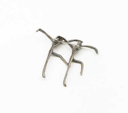 925 Sterling Silver  Vintage Modernist Figures Dark Tone Brooch Pin  BP6548