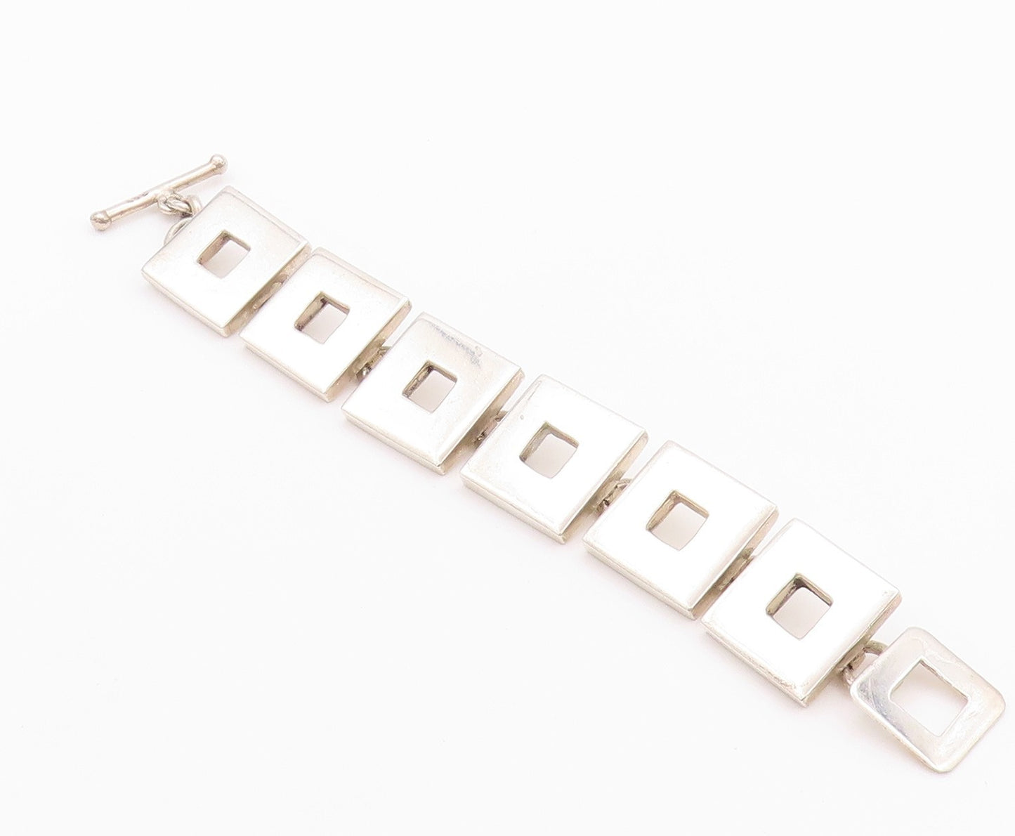 925 Sterling Silver Vintage Bracelet Large Open Square Toggle Lock  BT11275