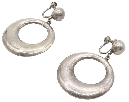 925 Sterling Silver  Vintage Antique Round Non Pierce Dangle Earrings  EG7998