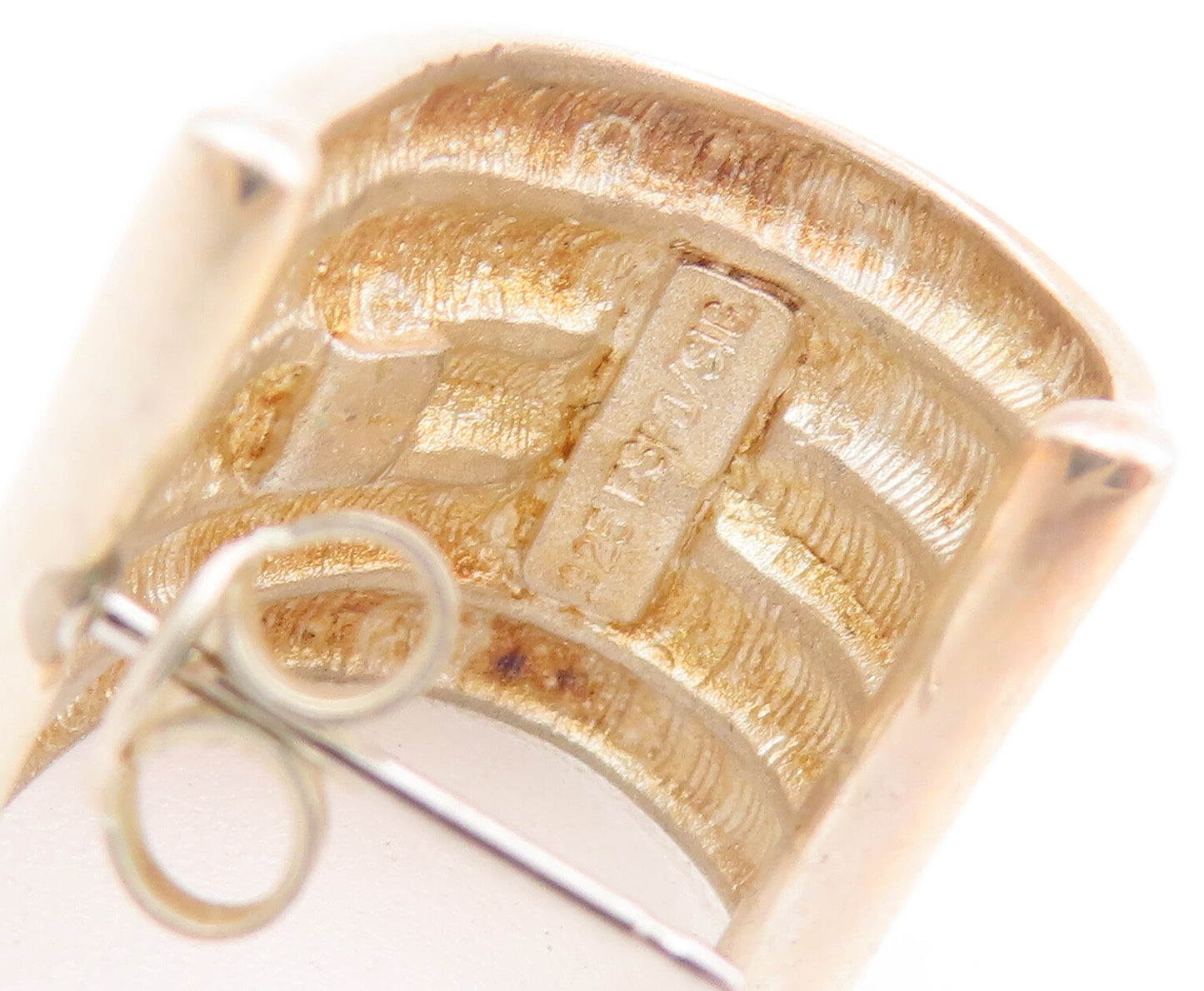 925 Sterling Silver Vintage Earrings ESPO SIG Solid Grooved Open J Hoops EG12937