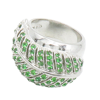 925 Sterling Silver  Green Topaz Floral Leaf Cocktail Ring Sz 6.5  RG14093