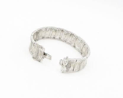 925 Sterling Silver  Shiny Cubic Zirconia Sculpted Chain Bracelet  BT7184