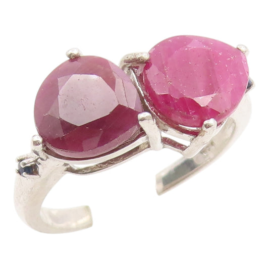 925 Sterling Silver Vintage Ring Modernist Double Ruby Band  Sz 7.5  RG36167