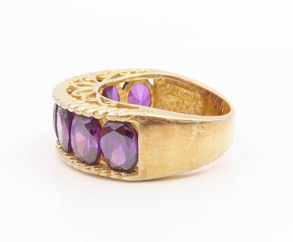 925 Sterling Silver Vintage Ring Gold Plated Oval Cut Amethyst Band Sz 7 RG35687