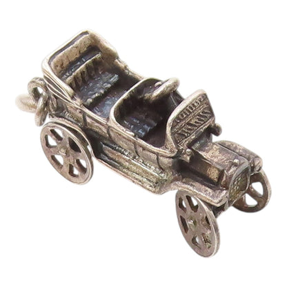 925 Sterling Silver  Vintage Oxidized Old Fashioned Automobile Pendant  PT6983