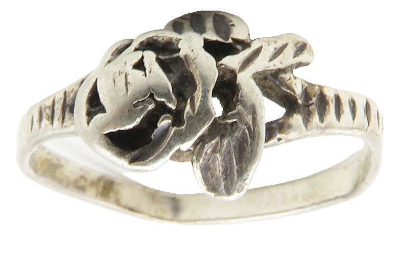 LAUREN CONRAD 925 Silver  Rose Flower Motif Bypass Band Ring Sz 6  RG11739