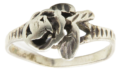 LAUREN CONRAD 925 Silver  Rose Flower Motif Bypass Band Ring Sz 6  RG11739