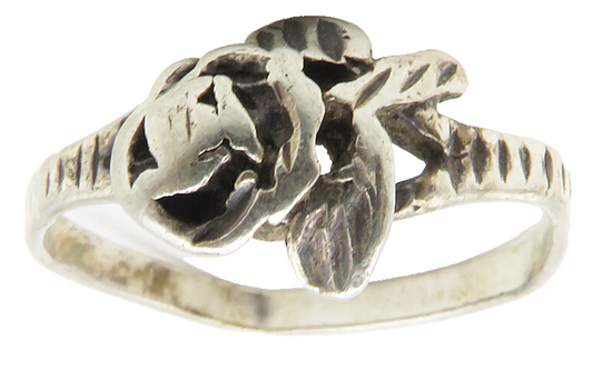 LAUREN CONRAD 925 Silver  Rose Flower Motif Bypass Band Ring Sz 6  RG11739