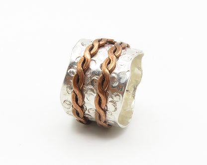 925 Sterling Silver  Vintage Two Tone Chain Wrapped Band Ring Sz 6  RG14627