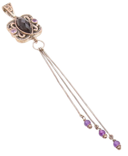 925 Sterling Silver  Vintage Black Spinel & Amethyst Swirl Pendant  PT18492