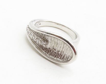 925 Sterling Silver  Petite White Topaz Shiny Textured Band Ring Sz 6  RG12737