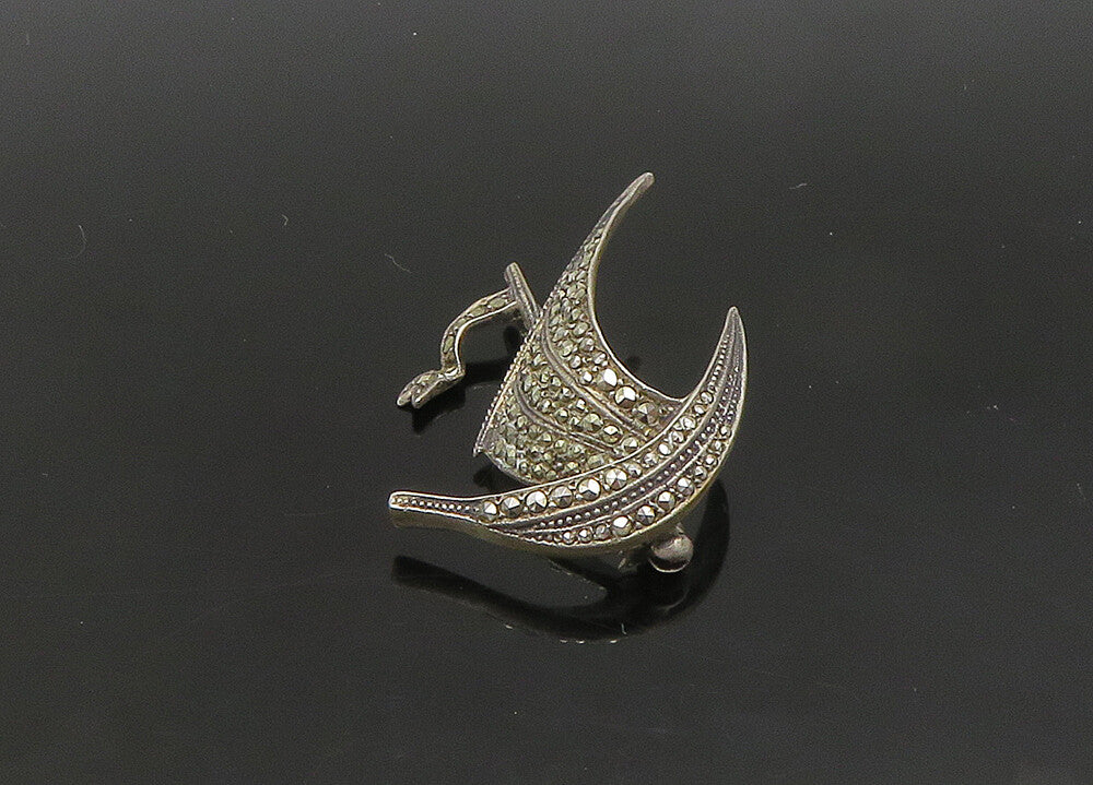 925 Sterling Silver  Vintage Sparkling Sail Boat Motif Brooch Pin  BP8295