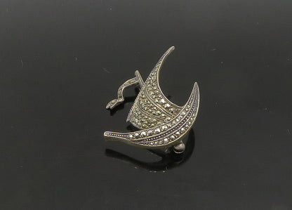 925 Sterling Silver  Vintage Sparkling Sail Boat Motif Brooch Pin  BP8295