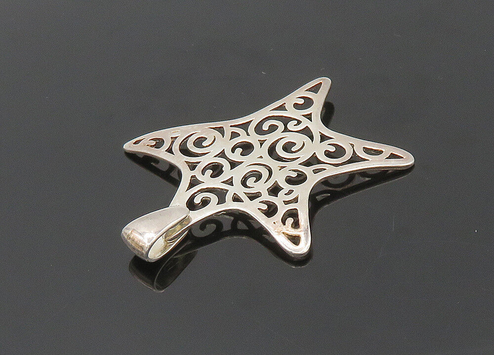 925 Sterling Silver  Vintage Shiny Spiral Pattern Star Drop Pendant  PT16789