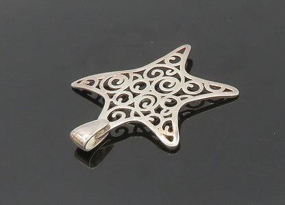 925 Sterling Silver  Vintage Shiny Spiral Pattern Star Drop Pendant  PT16789