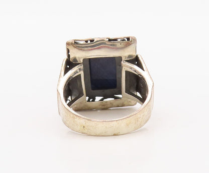 925 Sterling Silver Vintage Ring Rectangle Swirly Real Gemstone Sz 10.5 RG30562
