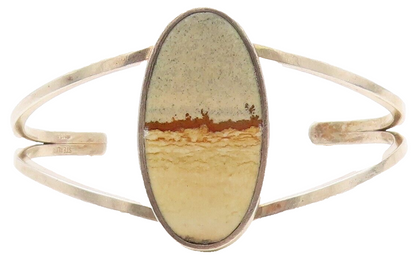 925 Sterling Silver Vintage Bracelet Oval Enameled Landscape Cuff  BT10784