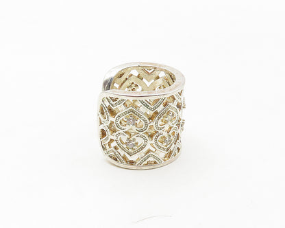 925 Sterling Silver  Topaz Open Love Hearts Wide Band Ring Sz 6.5  RG17055