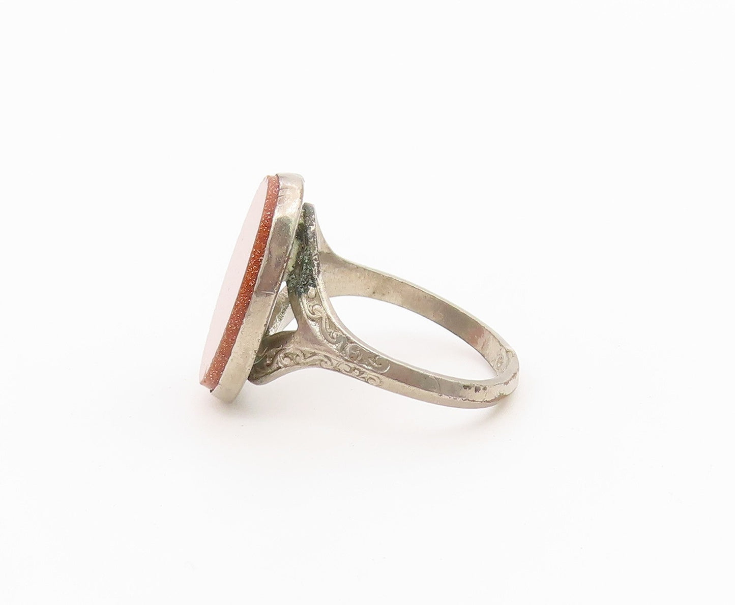 925 Sterling Silver Vintage Ring Oval Goldstone Statement Band  Sz 5  RG36600