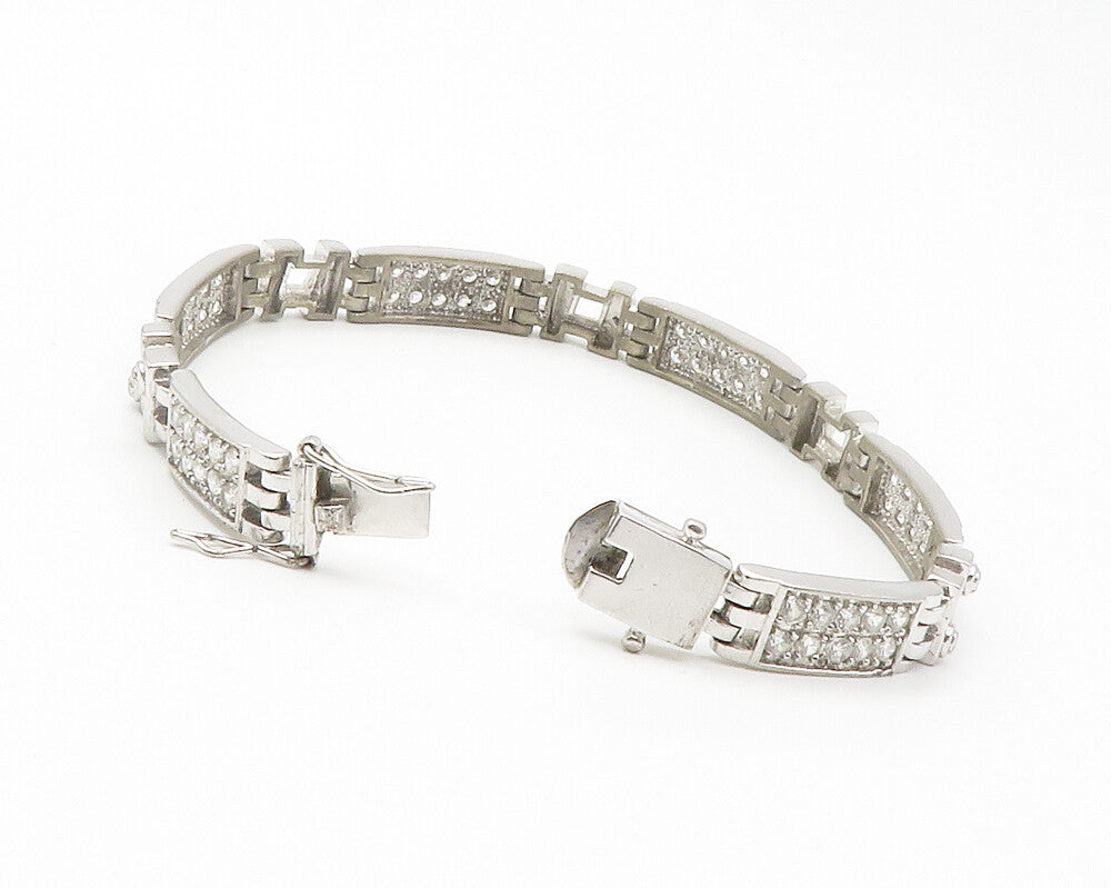 925 Sterling Silver  Sparkling Cubic Zirconia Hinge Chain Bracelet  BT5646