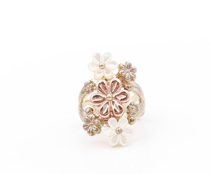 925 Sterling Silver Vintage Ring CAROLYN POLLACK Gemstone Flowers  SZ 8 RG31964