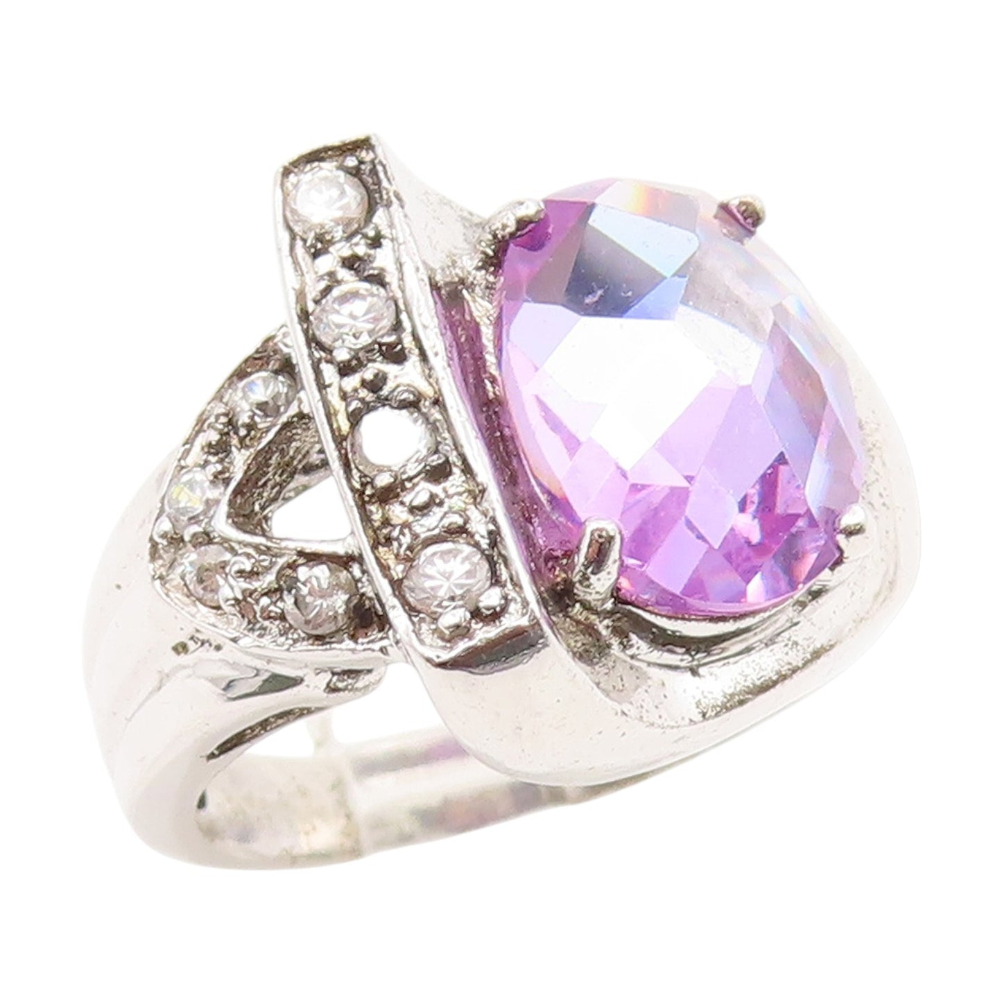 925 Sterling Silver Vintage Ring Faceted Amethyst & Topaz Band  Sz 7.5  RG35184