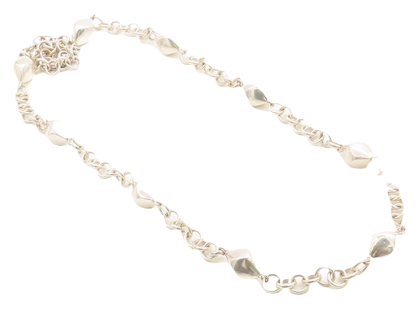 925 Sterling Silver Shiny Hollow Diamond Shape link Chain Necklace NE1743