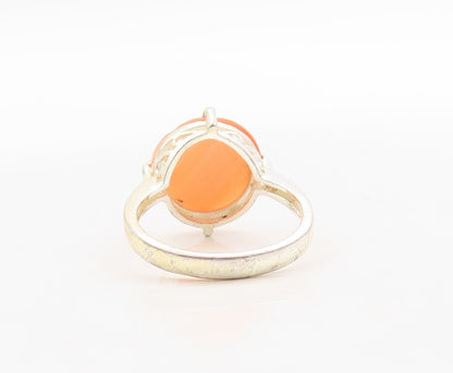 925 Sterling Silver Vintage Ring Round Cut Orange Cat's Eye  Sz 8  RG31325