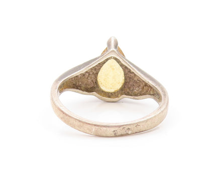 925 Sterling Silver Vintage Ring Dark Tone Carved Drop Cut Citrine Sz 9  RG31826