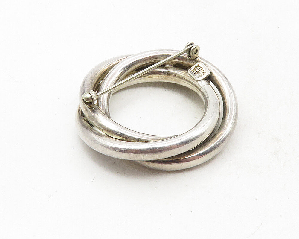 ZINA 925 Sterling Silver  Vintage Shiny Open Triple Circles Brooch Pin  BP3911