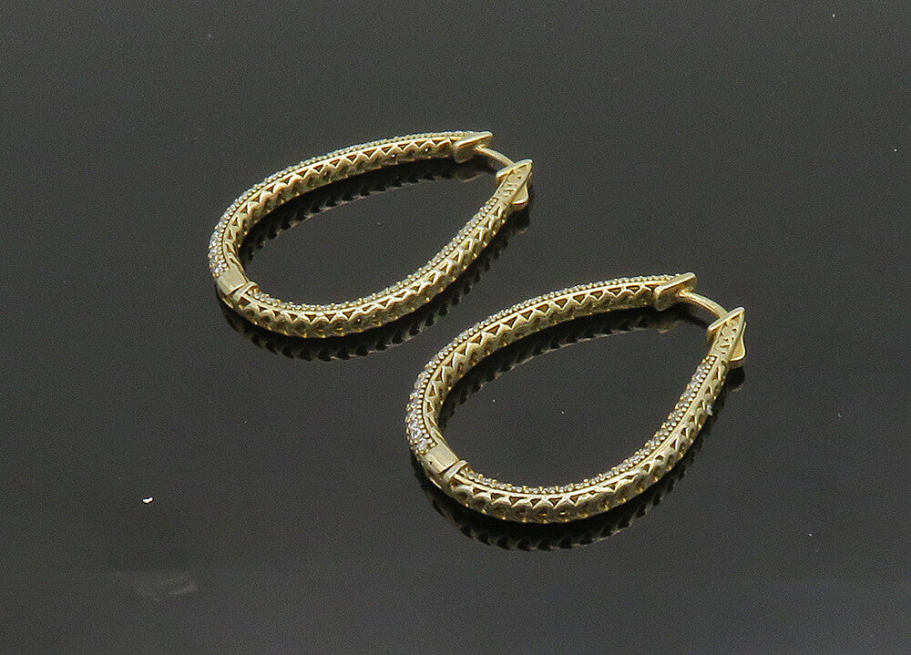 925 Sterling Silver  Vintage Cubic Zirconia U Shape Hoop Earrings  EG9858
