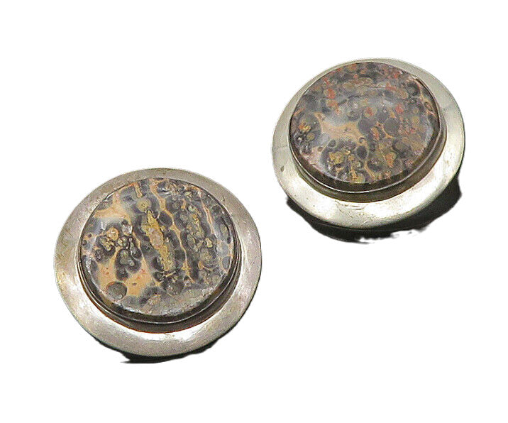 925 Sterling Silver Vintage Jasper Solid Round Button Drop Earrings  EG9041