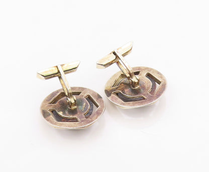 925 Sterling Silver  Vintage Brown Agate Shiny Hexagon Cuff Links  TR1827