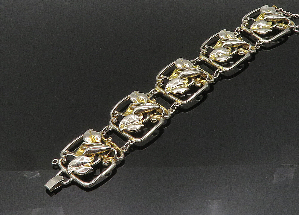 SMIBO 925 Sterling Silver  Vintage Shiny Floral Vine Chain Bracelet  BT8073