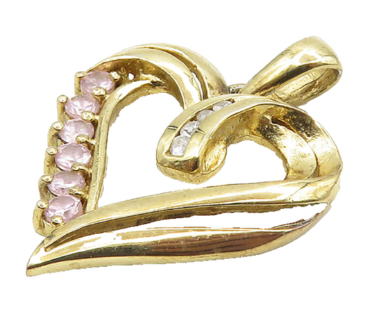 925 Sterling Silver  Vintage Pink Topaz Gold Plated Love Heart Pendant PT14939