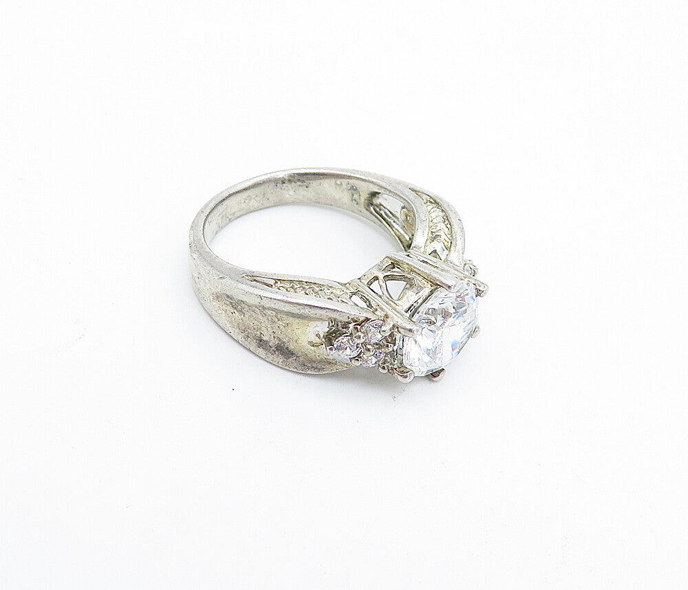 MEDA 925 Silver  Vintage Cubic Zirconia Solitaire Accent Ring Sz 6  RG3929