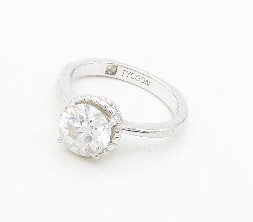 TYCOON 925 Silver  Shiny Prong Set Cubic Zirconia Solitaire Ring Sz 6  RG16848