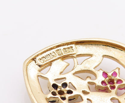 925 Sterling Silver Vintage Pendant Gold Plated Floral Gemstone Heart  PT23510