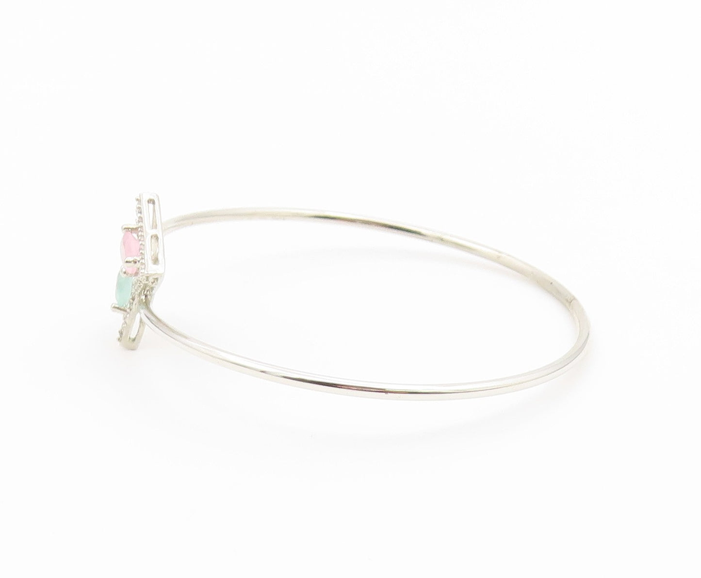 925 Silver  Vintage Dainty Tourmaline & Topaz Triangle Bypass Bracelet  BT9773