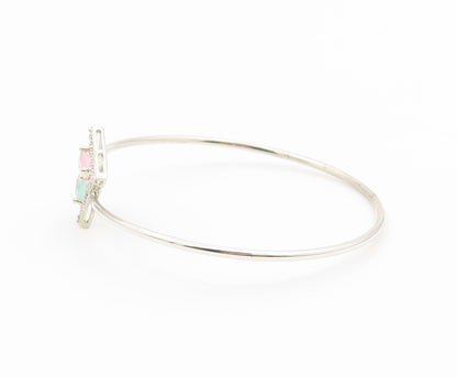 925 Silver  Vintage Dainty Tourmaline & Topaz Triangle Bypass Bracelet  BT9773