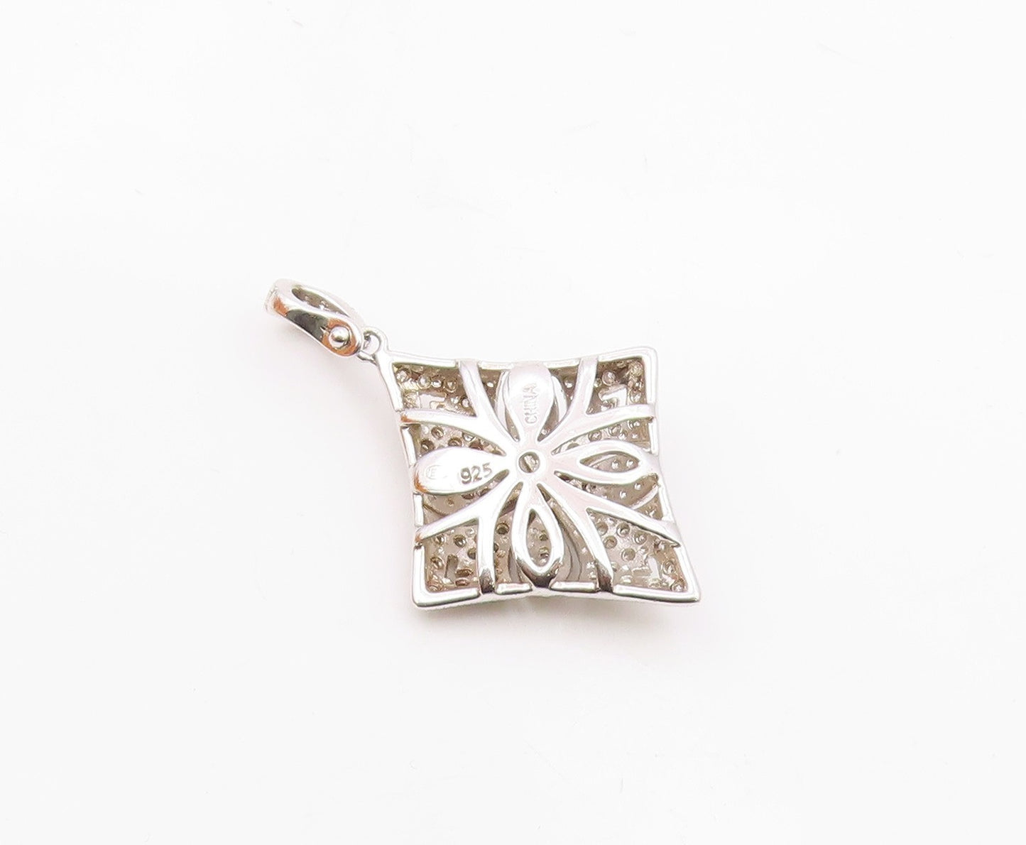 925 Sterling Silver  Vintage Genuine Diamonds Floral Motif Pendant  PT18130