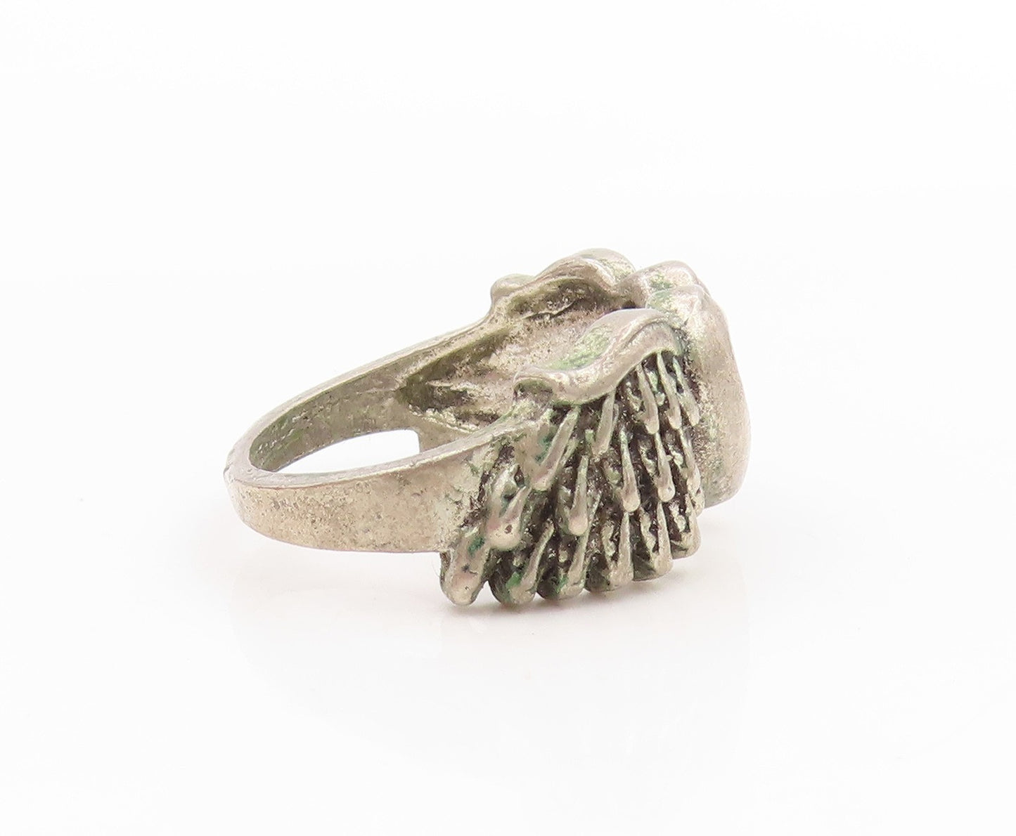 925 Sterling Silver Vintage Ring Angel Wing Open Love Heart Band Sz 6.5 RG34094