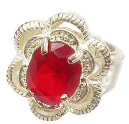 925 Sterling Silver  Vintage Pink Topaz Floral Cocktail Ring Sz 6  RG14193