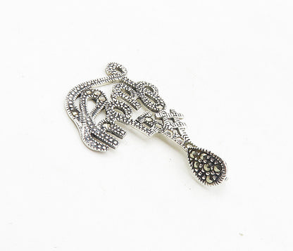 925 Sterling Silver  Sparkling Marcasite Number One Lady Drop Pendant  PT6484