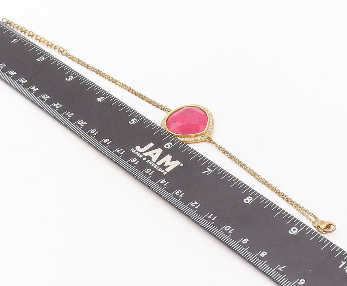 925 Sterling Silver Vintage Bracelet Gold Plated Red Gemstone & Diamonds BT10723